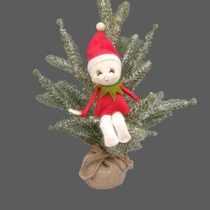 Vintage Snowbabies Pixie Elf Felted Flocked Christmas Ornament, Japan